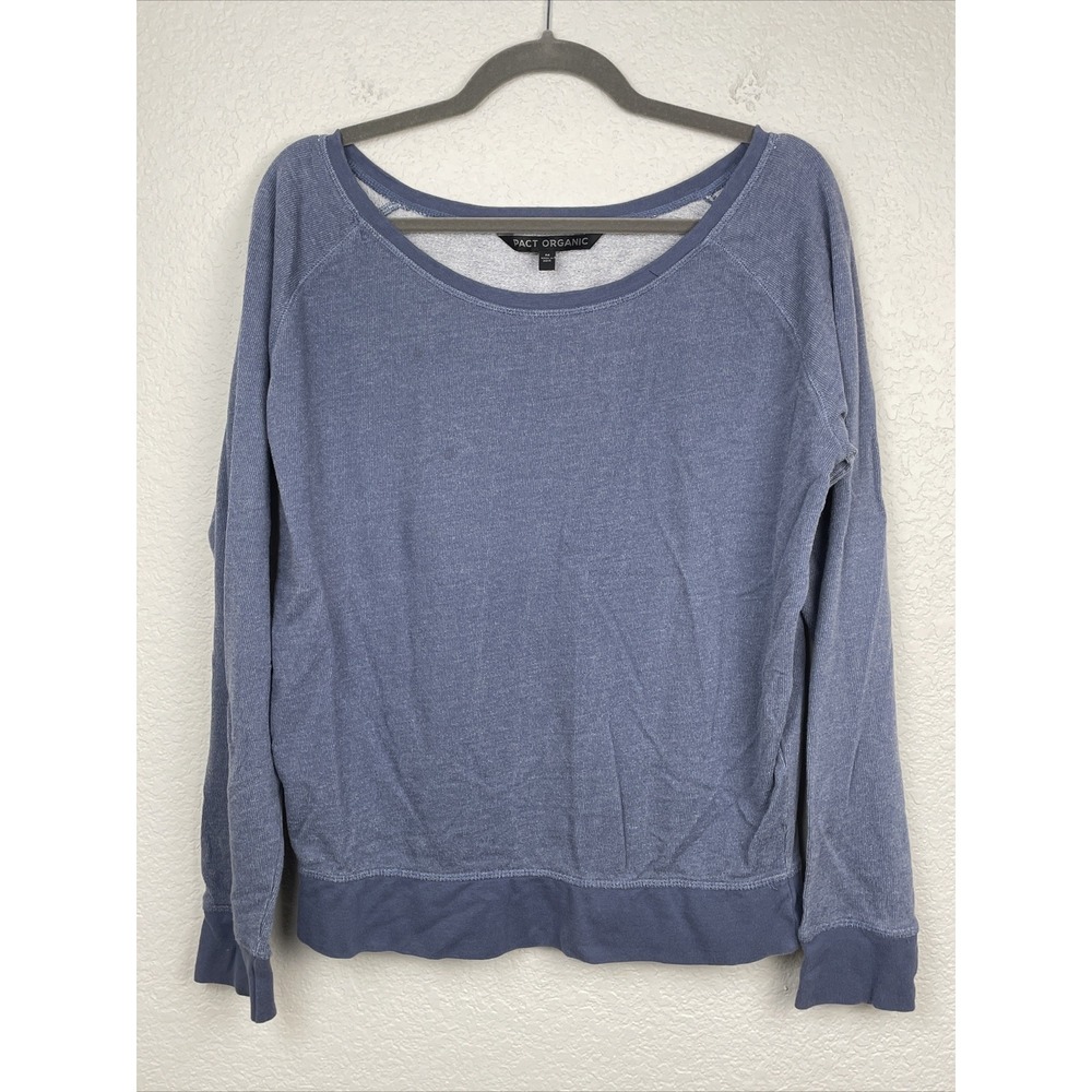 Pact Organic Sweater Womens Medium Blue Pullover Long Sleeve Cotton Comfort Cozy